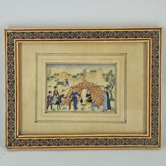 Persian Miniature Painting in Ornate Khatam Inlay Mosaic Frame - Picture 1 of 6